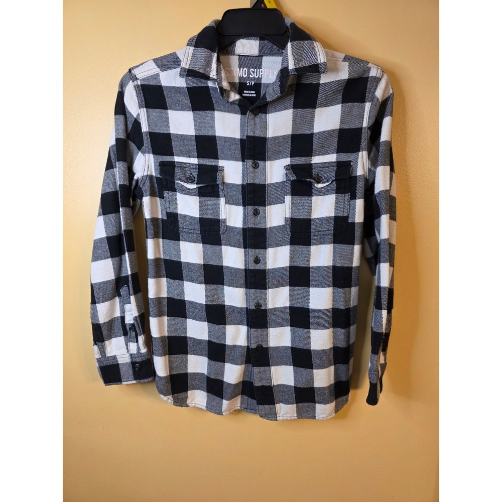 Mossimo Supply Co Black White Buffalo Plaid Flannel Button Down Shirt Small